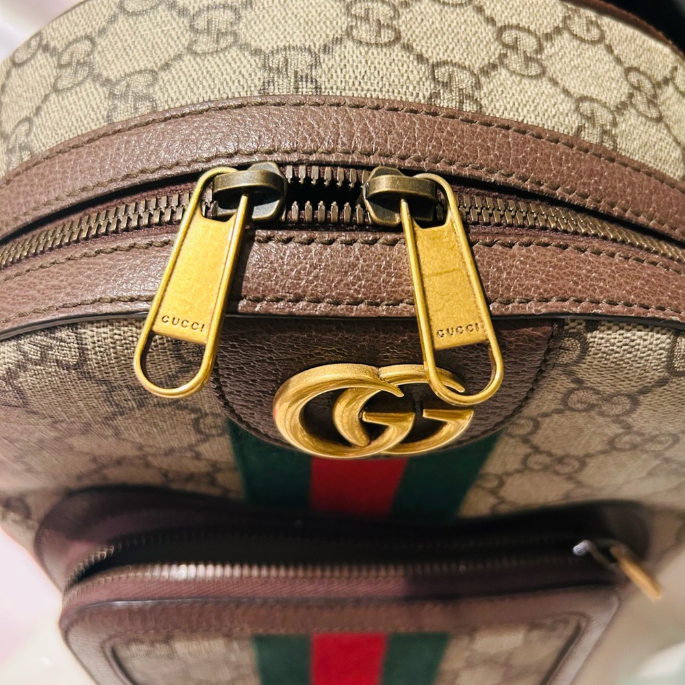 SALE 🎉Gucci Monogram Backpack with Red and Green Stripe NWT - Picture 3 of 10